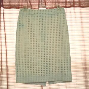 🌞🧋Ann Taylor Pale Mint Cream Lined Summer Pencil Skirt Lace Eyelet Size 2 EUC
